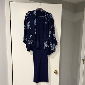 Floral Kimono and pant Set in Navy Blue